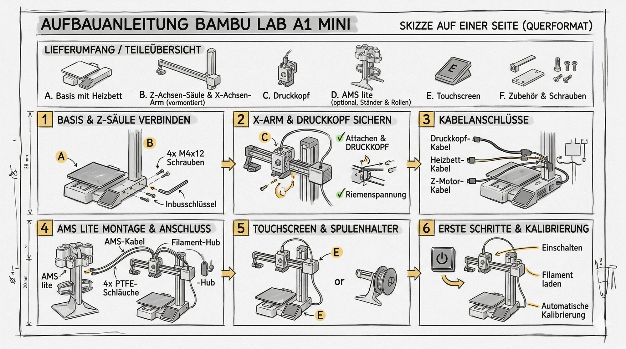 Aufbauanleitung und Details des Druckers