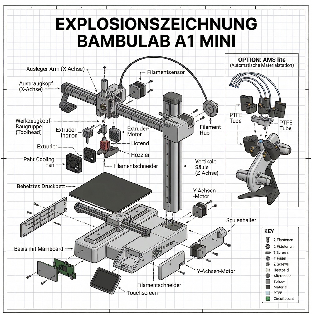 Aufbauanleitung und Details des Druckers